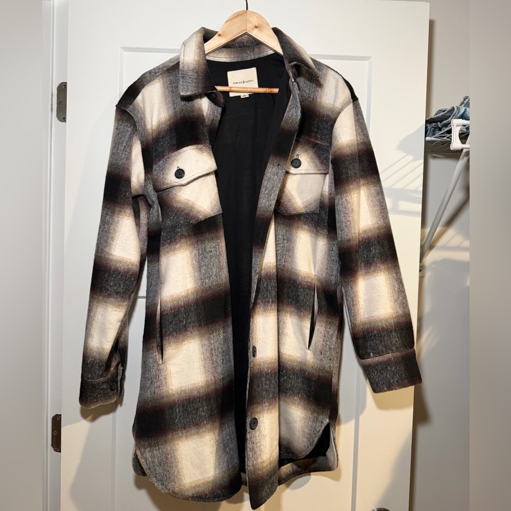 Thread & Supply Plaid Utility Jacket in Black and Cream